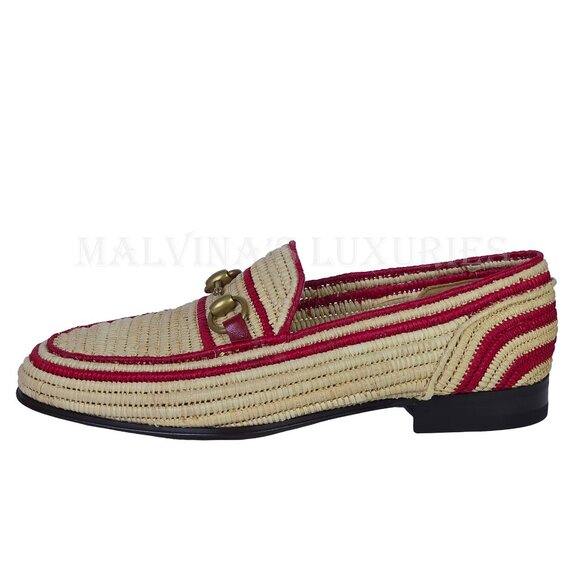 GUCCI SHOES MENS NATURAL RAFFIA HORSEBIT LOAFERS MOCCASINS sz 7 US 7.5 main image 15